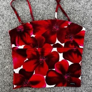 Guess Red and White Fitted Crop Camisole